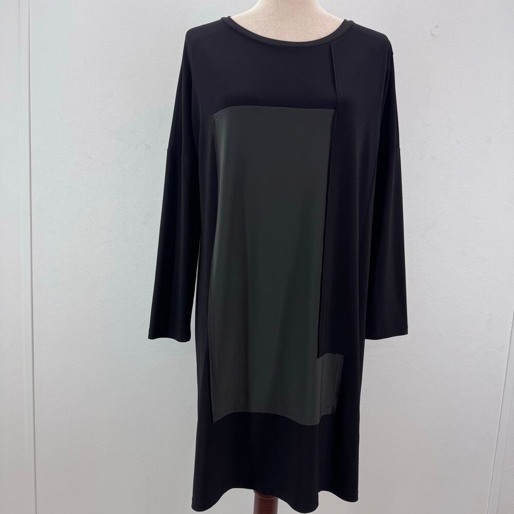 Sun Kim Dress Womens Small Black Slinky‎ Knit Colorblock Minimalist Lagenlook